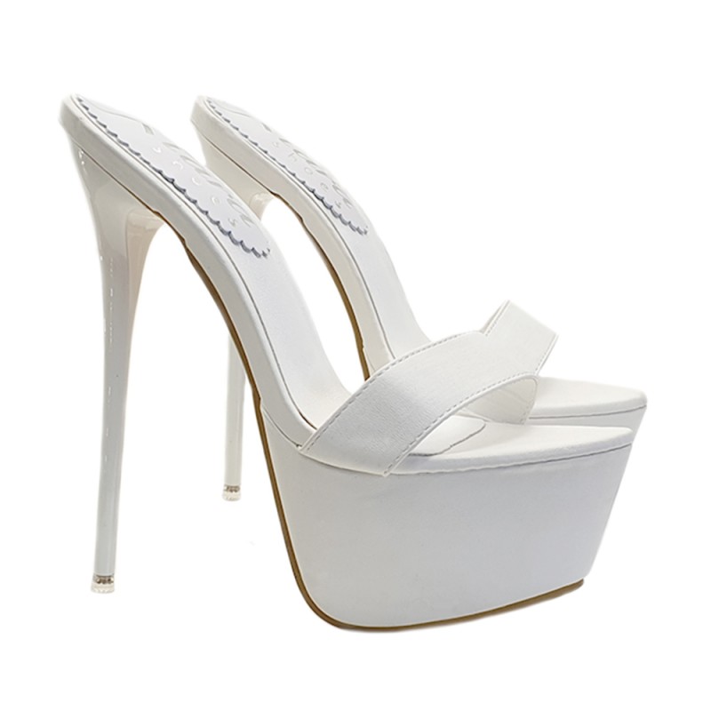 HIGH HEEL STILETTO SEXY FETISH WHITE SYNTHETIC LEATHER SANDALS MADE IN ...