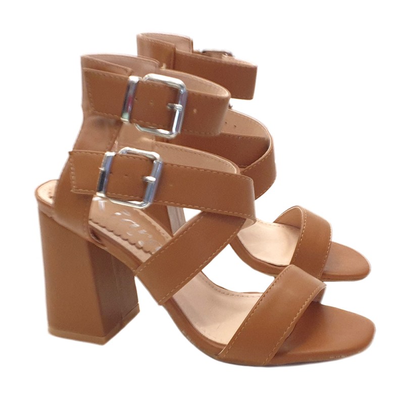 Woman's sandal With double ankle strap - Very high - KC3912 CAMEL