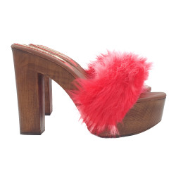 SEXY RED SANDALS WITH FUR AND VERY HIGH HEEL