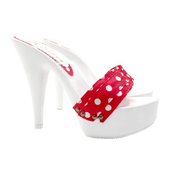 SEXY WHITE MULE WITH RED POLKA DOT BAND