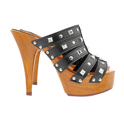 FETISH CLOGS WITH BLACK LEATHER BANDS AND STUDS