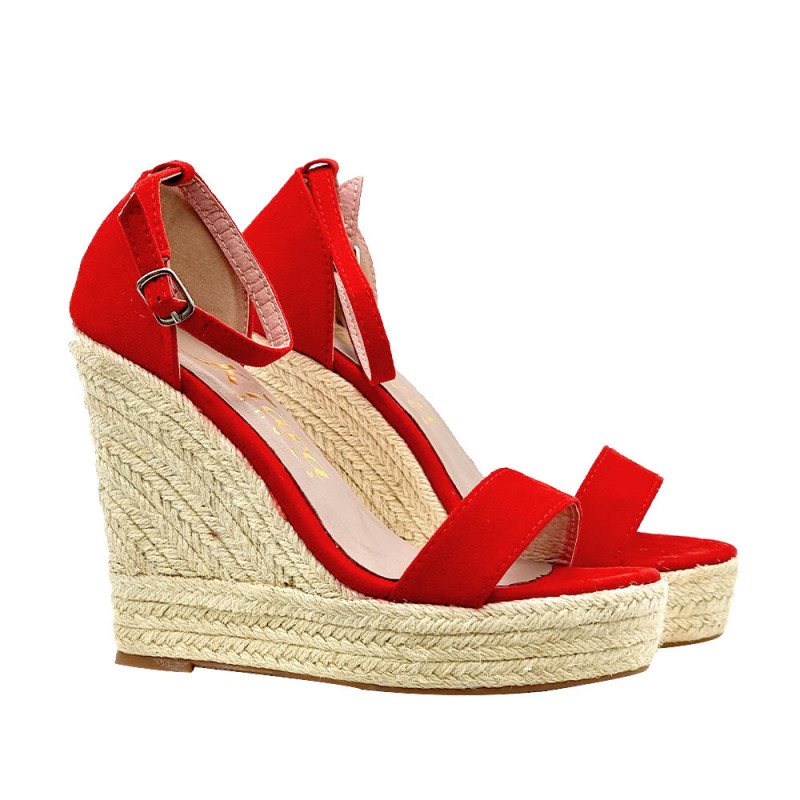 RED SANDALS WITH ROPE WEDGE AND HIGH HEEL