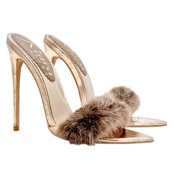 SEXY CHAMPAGNE POINTED SANDALS WITH FUR