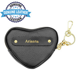 PERSONALIZED BLACK HEART COIN PURSE WITH GOLD KEYRING