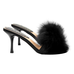 SEXY BLACK CLOGS WITH FUR AND HEEL 9