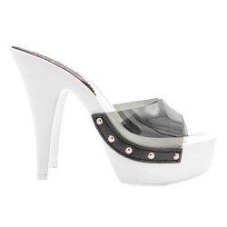 WHITE FETISH SANDALS WITH BLACK TRANSPARENT BAND