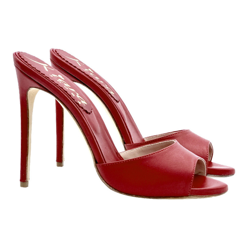 RED FETISH CLOGS IN LEATHER WITH STILETTO HEEL