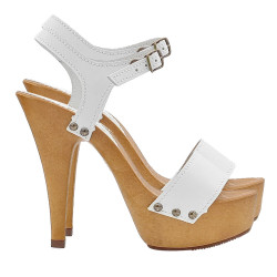 WHITE LEATHER FETISH SANDALS WITH HIGH HEEL