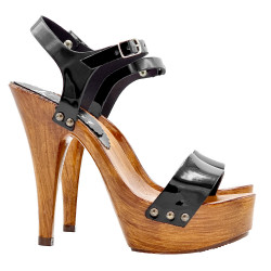 BLACK PATENT FETISH SANDALS WITH HIGH HEEL