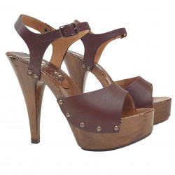 HIGH FETISH SANDALS IN BROWN LEATHER