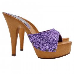 SEXY HIGH CLOGS WITH PURPLE GLITTERED BAND