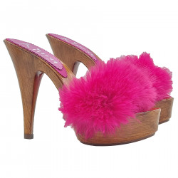 FETISH CLOGS WITH FUCHSIA FUR AND HIGH HEEL